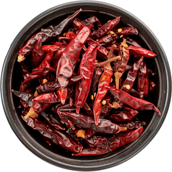 Red chilli with stem (whole, dried)